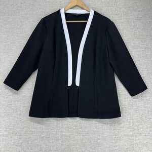 Courtenay Blazer Jacket Womens Petite Large LP Black Open Front Knit 3/4 Sleeve‎